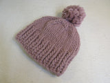 Handcrafted Beanie Hat Dusty Rose Super Bulky Pom Pom 100% Merino Female Adult -- New