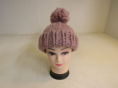 Handcrafted Beanie Hat Dusty Rose Super Bulky Pom Pom 100% Merino Female Adult -- New
