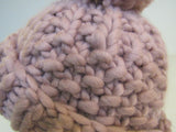 Handcrafted Beanie Hat Dusty Rose Super Bulky Pom Pom 100% Merino Female Adult -- New
