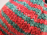 Handcrafted Beanie Hat Red and Green Pom Pom 100% Merino Female Adult -- New