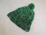 Handcrafted Beanie Hat Green Chartreuse Black Pom Pom 100% Merino Female Adult -- New