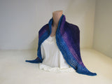 Handcrafted Shawl Purple Violet Teal Lots of Texture 100% Merino Female Adult -- New