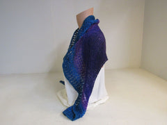 Handcrafted Shawl Purple Violet Teal Lots of Texture 100% Merino Female Adult -- New