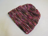 Handcrafted Beanie Hat Raspberry Orange Black Textured 100% Merino Female Adult -- New