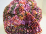 Handcrafted Beanie Hat Raspberry Orange Black Textured 100% Merino Female Adult -- New