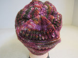 Handcrafted Beanie Hat Raspberry Orange Black Textured 100% Merino Female Adult -- New