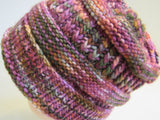 Handcrafted Beanie Hat Raspberry Orange Black Textured 100% Merino Female Adult -- New