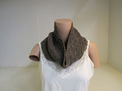 Handcrafted Cowl Dark Brown Tweed Textured Tweed 100% Merino Adult -- New