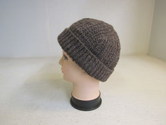 Handcrafted Beanie Dark Brown Textured 100% Merino Adult -- New