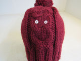 Handcrafted Beanie Owl Hat Cranberry Pom Pom 100% Merino Female Adult -- New