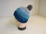 Handcrafted Beanie Hat Ribbing Design Pom Pom 100% Merino Female Adult -- New