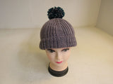 Handcrafted Beanie Gray Teal Pom Pom 100% Merino Female Adult -- New