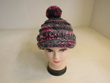 Handcrafted Beanie Hat Multicolored Super Bulky Pom Pom 100% Merino Female Adult -- New