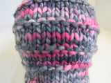 Handcrafted Beanie Hat Multicolored Super Bulky Pom Pom 100% Merino Female Adult -- New