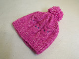 Handcrafted Beanie Owl Hat Hot Pink Light Pink Pom Pom 100% Merino Female Adult -- New