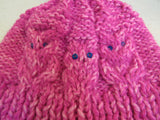 Handcrafted Beanie Owl Hat Hot Pink Light Pink Pom Pom 100% Merino Female Adult -- New