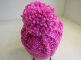 Handcrafted Beanie Owl Hat Hot Pink Light Pink Pom Pom 100% Merino Female Adult -- New