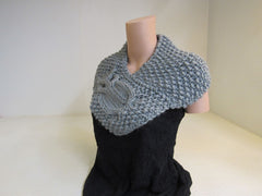 Handcrafted Owl Cowl Gunmetal Gray Textured 100% Merino Female Adult -- New