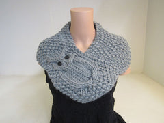 Handcrafted Owl Cowl Gunmetal Gray Textured 100% Merino Female Adult -- New