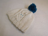 Handcrafted Owl Hat Cream Teal Pom Pom 80% Acrylic 20% Wool Female Adult -- New