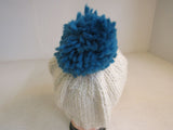 Handcrafted Owl Hat Cream Teal Pom Pom 80% Acrylic 20% Wool Female Adult -- New