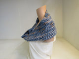 Handcrafted Cowl Blue Orange Crocheted 100% Merino Female Adult -- New