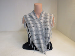 Handcrafted Shawl Gray Cream Boho Textured Fringes 100% Cotton Female Adult -- New