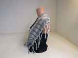 Handcrafted Shawl Gray Cream Boho Textured Fringes 100% Cotton Female Adult -- New