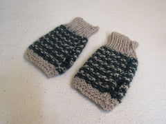 Handcrafted Fingerless Gloves Green Taupe 33% Possum 33% Cashmere 33% Merino -- New