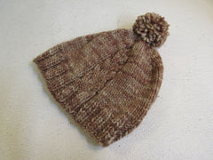 Handcrafted Beanie Hat Latte Pom Pom 70% Merino 20% Cashmere 10% Nylon Adult -- New