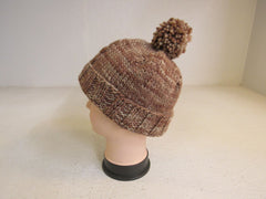 Handcrafted Beanie Hat Latte Pom Pom 70% Merino 20% Cashmere 10% Nylon Adult -- New