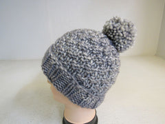 Handcrafted Beanie Hat Great Gray Owl Pom Pom 100% Merino Female Adult -- New