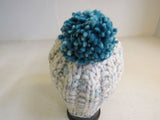 Handcrafted Beanie Hat Cream Teal Pom Pom 100% Merino Female Adult -- New