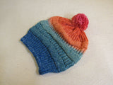 Handcrafted Beanie Hat Multicolored Pom Pom 100% Merino Female Adult -- New