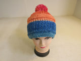 Handcrafted Beanie Hat Multicolored Pom Pom 100% Merino Female Adult -- New