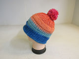 Handcrafted Beanie Hat Multicolored Pom Pom 100% Merino Female Adult -- New