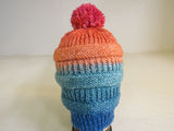 Handcrafted Beanie Hat Multicolored Pom Pom 100% Merino Female Adult -- New