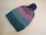 Handcrafted Beanie Hat Multicolored Pom Pom 100% Merino Female Adult -- New