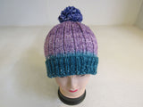 Handcrafted Beanie Hat Multicolored Pom Pom 100% Merino Female Adult -- New