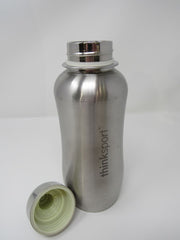 Thinksport Insulated Water Bottle Silver Stainless Steeled Vintage -- Used