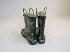 Western Chief Rain Boots Boys Black/Green Kids Size 1 -- Used