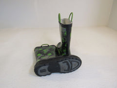 Western Chief Rain Boots Boys Black/Green Kids Size 1 -- Used