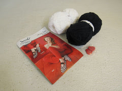 Hook & Needle Mary Jane Slippers Yarn Kit Black/White 2 Balls Polyester -- New