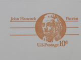 USPS Scott UY30 10c John Hancock Patriot Postal Reply Card First Day of Issue -- New