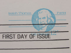USPS Scott UY32 12c Isaiah Thomas Patriot Postal Reply Card First Day of Issue -- New
