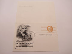 USPS Scott UY34 13c Robert Morris Patriot Postal Reply Card First Day of Issue -- New
