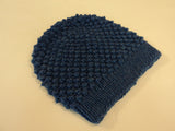 Handcrafted Slouchy Hat Ocean Blue Textured 100% Merino Wool Female Adult -- New No Tags