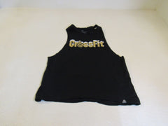 Reebok Athletic Tops Black with Gold Writing Female Adult Size S Solid -- Used