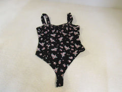 Bar III Thong Bodysuit Black/Pink/Mint Female Adult Size M Floral -- Used