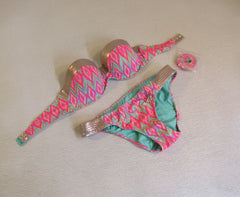 Shade & Shore Bandeau Bikini Padded Push Up 36C Female Adult Size 34C Geometric -- Used